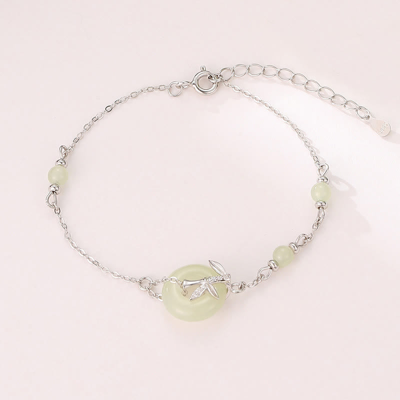 Hetian Jade 925 Sterling Silver Cubic Zirconia Peace Buckle Luck Bracelet