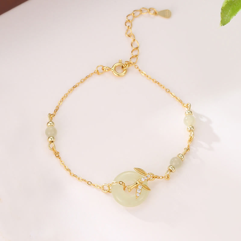 Hetian Jade 925 Sterling Silver Cubic Zirconia Peace Buckle Luck Bracelet