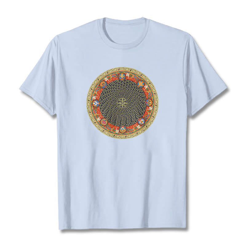 Circular Om Mani Padme Hum Eight Auspicious Symbols Cotton Tee T-shirt