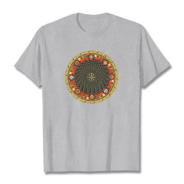 Circular Om Mani Padme Hum Eight Auspicious Symbols Cotton Tee T-shirt