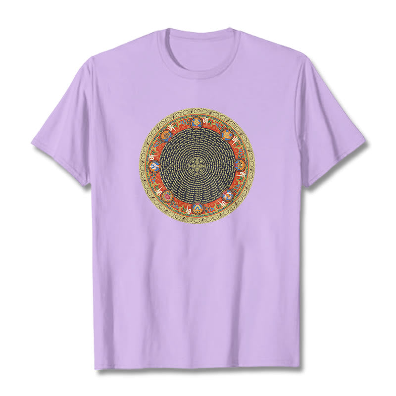 Circular Om Mani Padme Hum Eight Auspicious Symbols Cotton Tee T-shirt