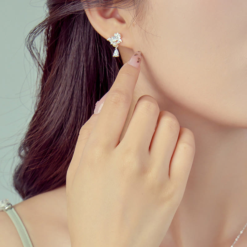 Hetian Jade 925 Sterling Silver Cubic Zirconia Pearl Abundance Earrings