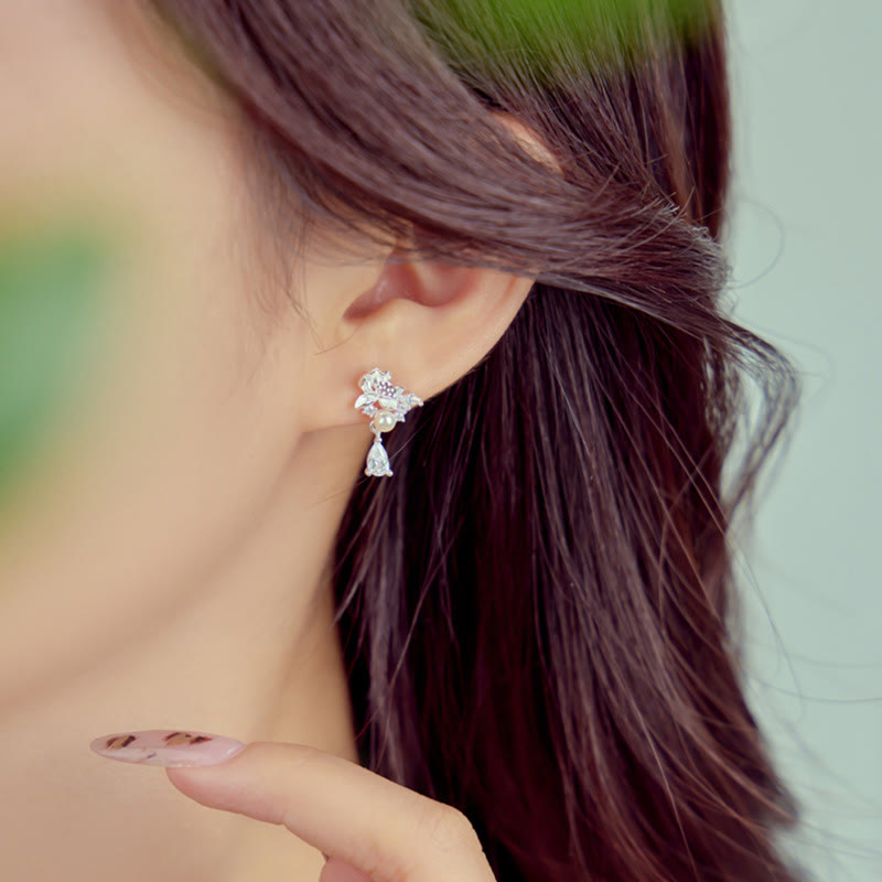 Hetian Jade 925 Sterling Silver Cubic Zirconia Pearl Abundance Earrings