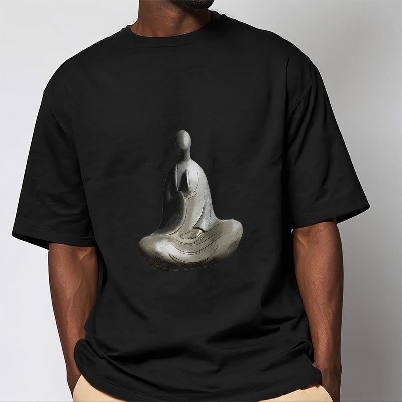 Soft Cotton Crew Neck Formless Graphic Meditation T-Shirt