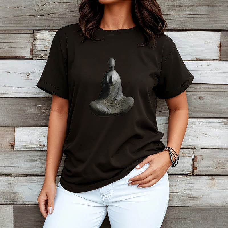 Soft Cotton Crew Neck Formless Graphic Meditation T-Shirt
