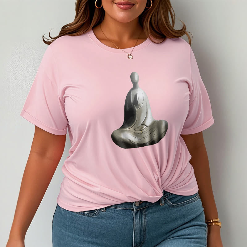 Soft Cotton Crew Neck Formless Graphic Meditation T-Shirt
