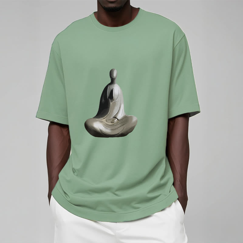 Soft Cotton Crew Neck Formless Graphic Meditation T-Shirt