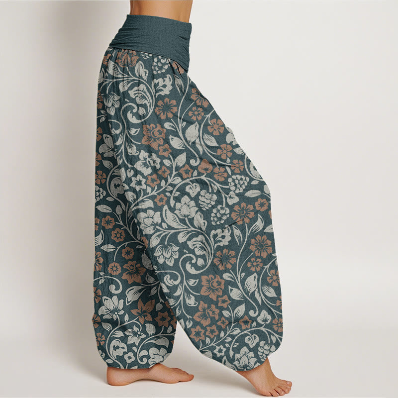 Cotton Small Flowers Intertwining Branches Women's Elastic Waist Harem Pants