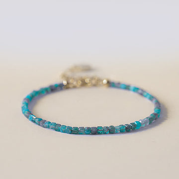 Ultra-Thin 2.5mm Apatite & 14k Gold Plated Copper Heart Charm Bracelet