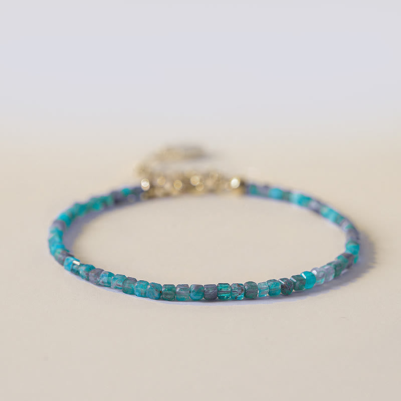 Ultra-Thin 2.5mm Apatite & 14k Gold Plated Copper Heart Charm Bracelet