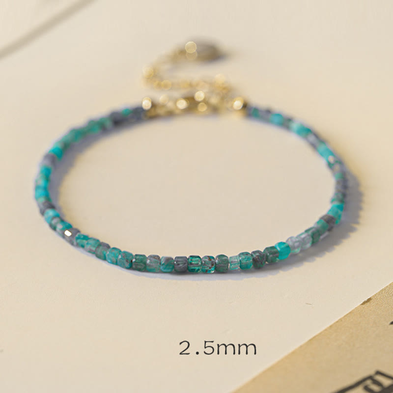 Ultra-Thin 2.5mm Apatite & 14k Gold Plated Copper Heart Charm Bracelet