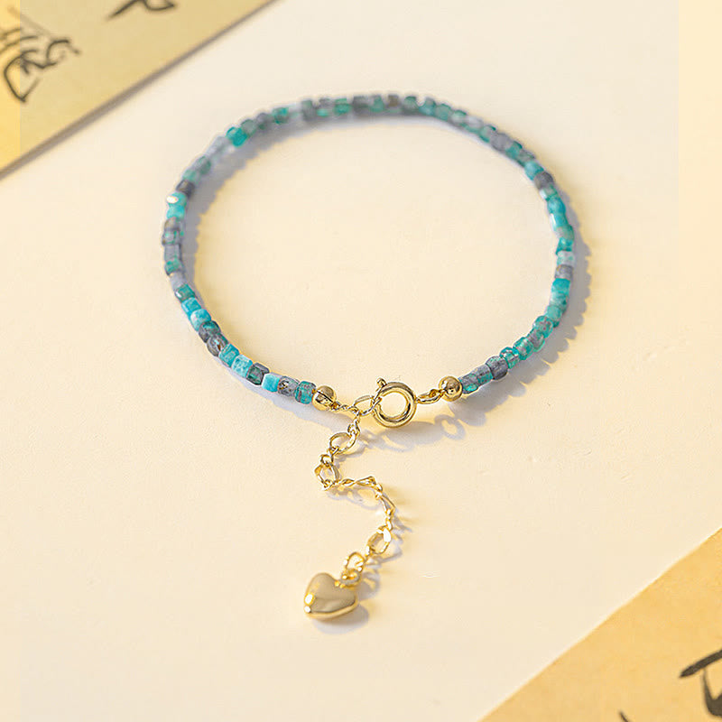 Ultra-Thin 2.5mm Apatite & 14k Gold Plated Copper Heart Charm Bracelet