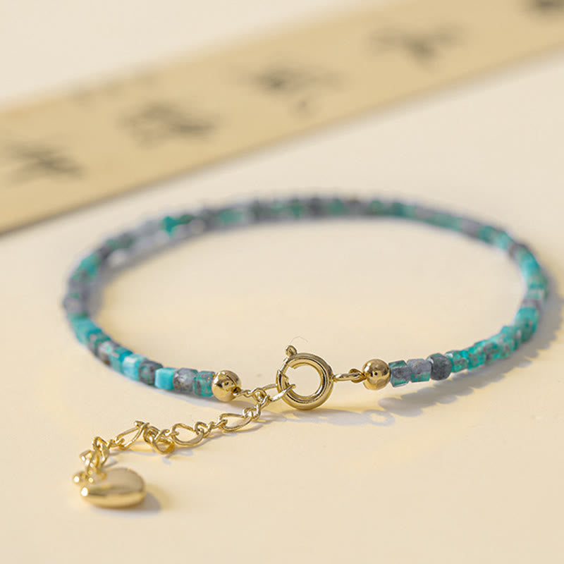 Ultra-Thin 2.5mm Apatite & 14k Gold Plated Copper Heart Charm Bracelet
