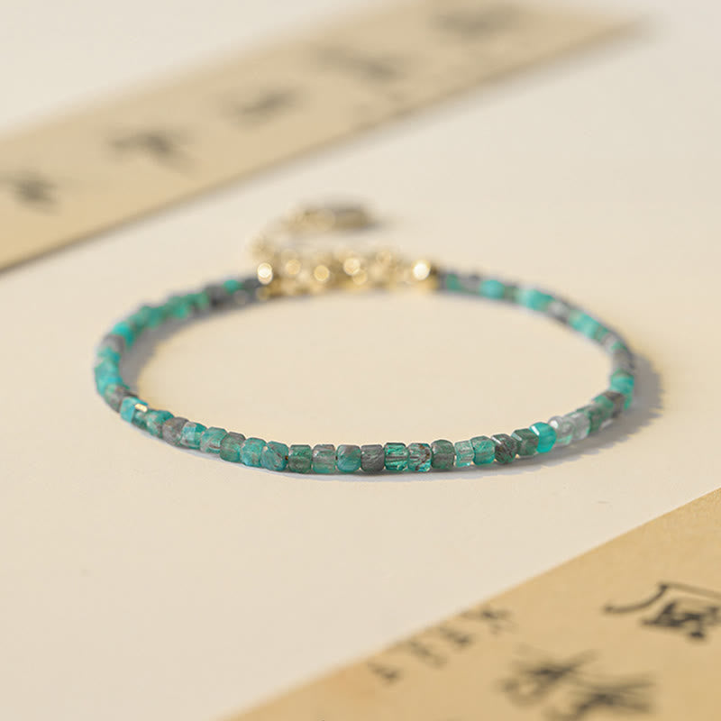 Ultra-Thin 2.5mm Apatite & 14k Gold Plated Copper Heart Charm Bracelet