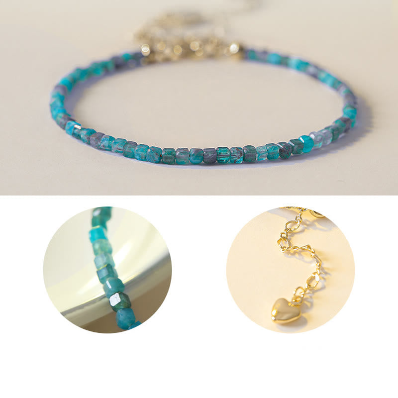 Ultra-Thin 2.5mm Apatite & 14k Gold Plated Copper Heart Charm Bracelet