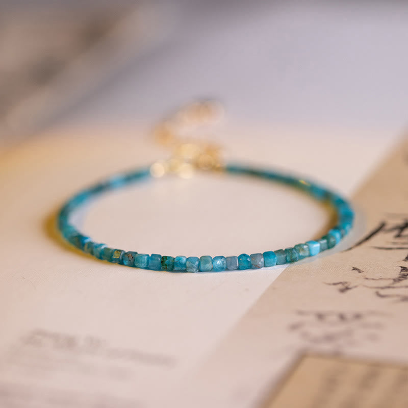 Ultra-Thin 2.5mm Apatite & 14k Gold Plated Copper Heart Charm Bracelet