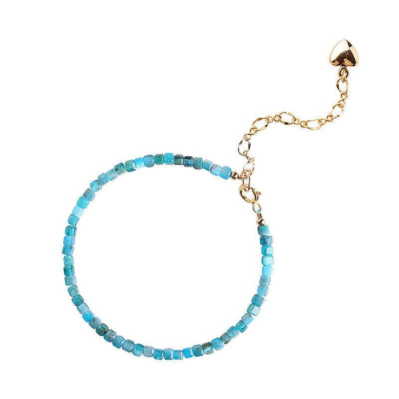 Ultra-Thin 2.5mm Apatite & 14k Gold Plated Copper Heart Charm Bracelet