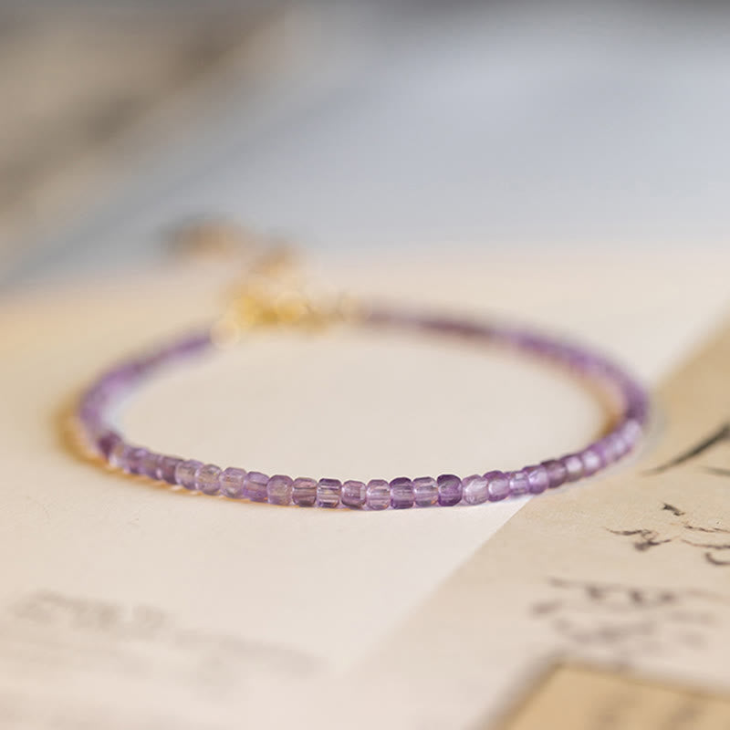 2.5mm Natural Amethyst Ultra-thin Beads 14k Gold Plated Copper Inner Peace Bracelet