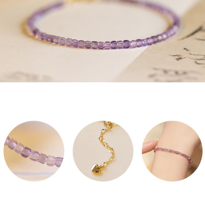 2.5mm Natural Amethyst Ultra-thin Beads 14k Gold Plated Copper Inner Peace Bracelet