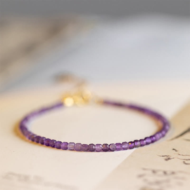 2.5mm Natural Amethyst Ultra-thin Beads 14k Gold Plated Copper Inner Peace Bracelet