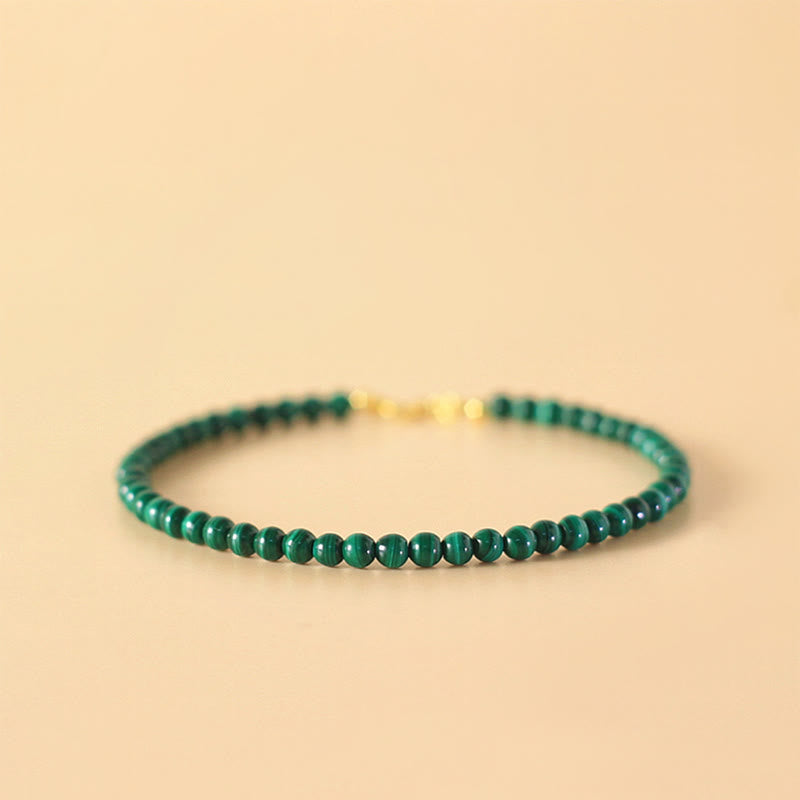 4mm Natural Malachite Beads 14k Gold Plated Copper Anti-anxiety Bracelet