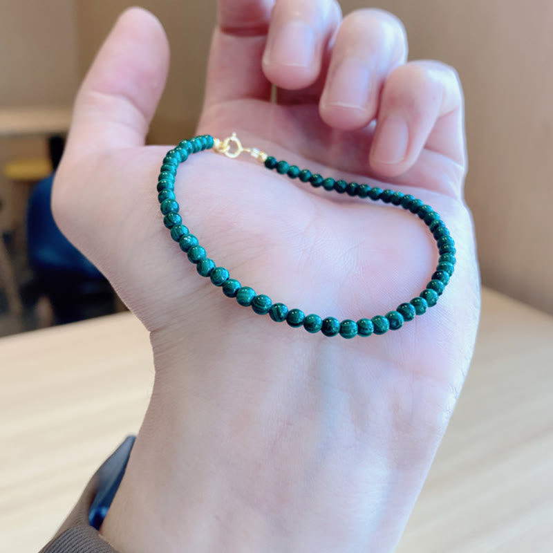 4mm Natural Malachite Beads 14k Gold Plated Copper Anti-anxiety Bracelet