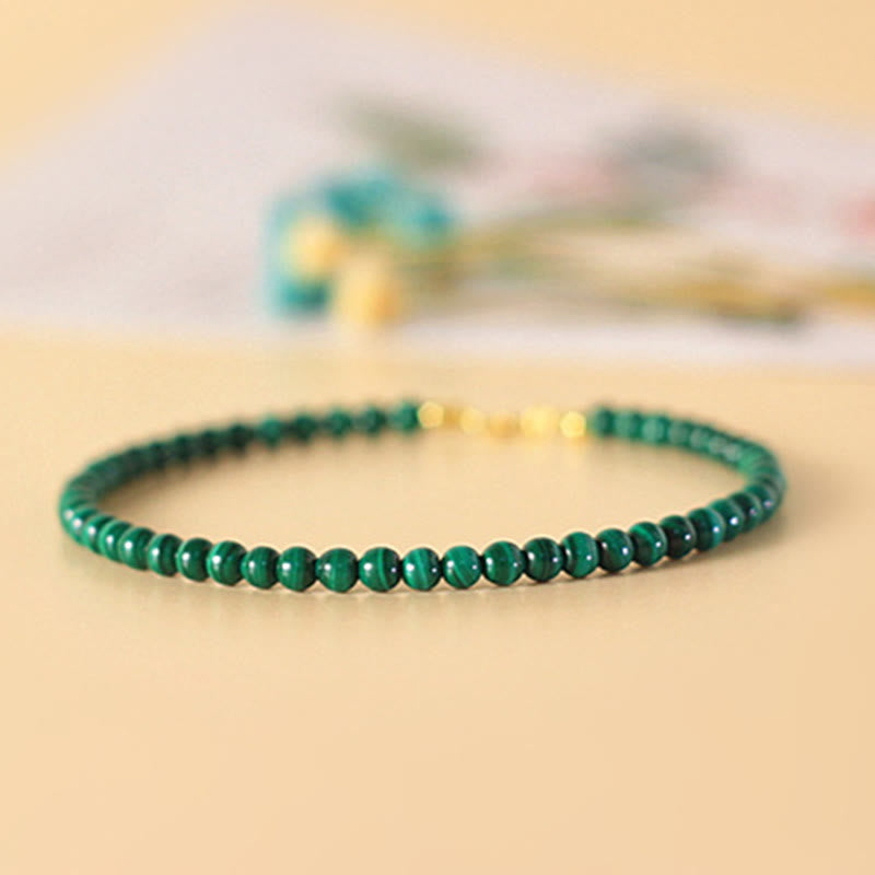 4mm Natural Malachite Beads 14k Gold Plated Copper Anti-anxiety Bracelet