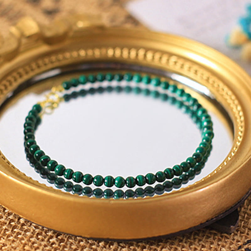 4mm Natural Malachite Beads 14k Gold Plated Copper Anti-anxiety Bracelet