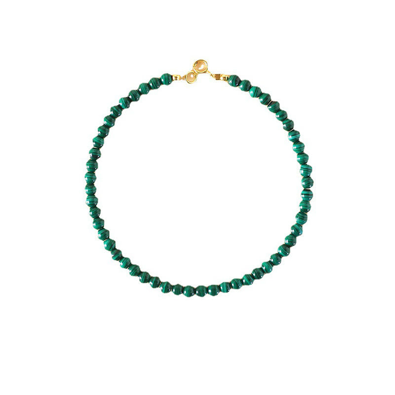 4mm Natural Malachite Beads 14k Gold Plated Copper Anti-anxiety Bracelet
