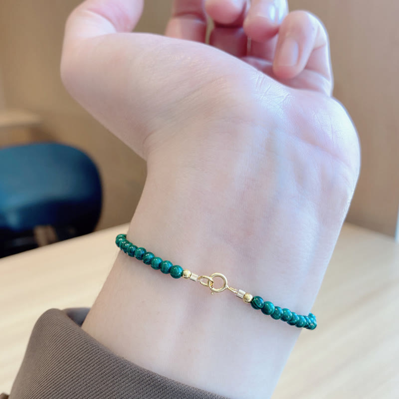 4mm Natural Malachite Beads 14k Gold Plated Copper Anti-anxiety Bracelet