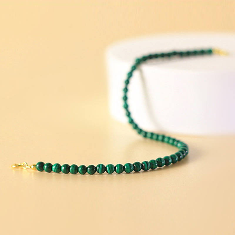 4mm Natural Malachite Beads 14k Gold Plated Copper Anti-anxiety Bracelet