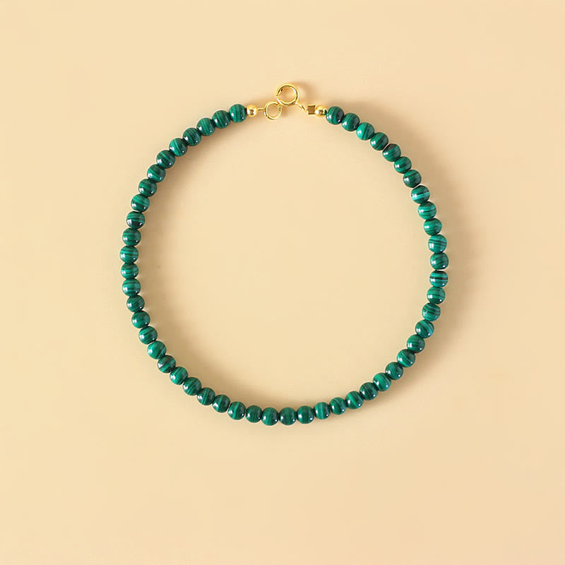 4mm Natural Malachite Beads 14k Gold Plated Copper Anti-anxiety Bracelet