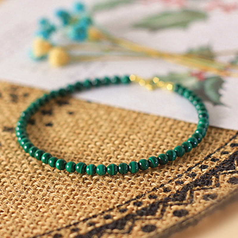 4mm Natural Malachite Beads 14k Gold Plated Copper Anti-anxiety Bracelet