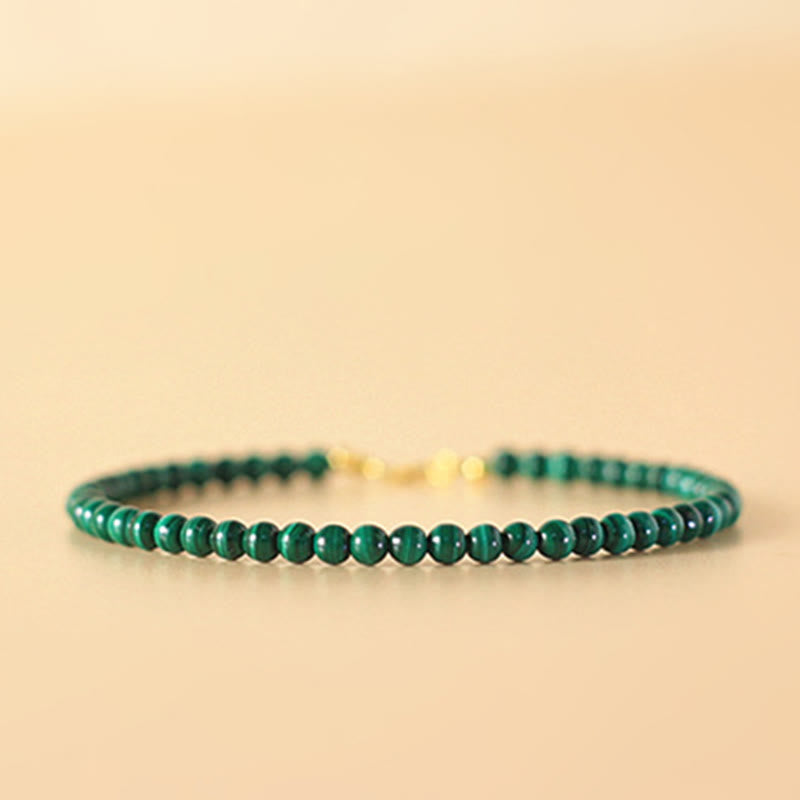 4mm Natural Malachite Beads 14k Gold Plated Copper Anti-anxiety Bracelet