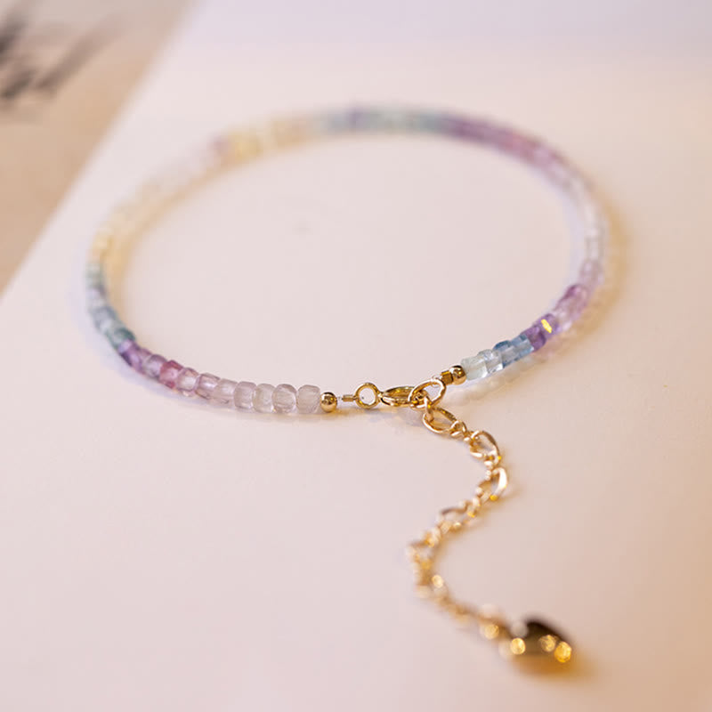 Ultra-Thin 2.5mm Fluorite and 14k Gold Plated Copper Heart Bracelet