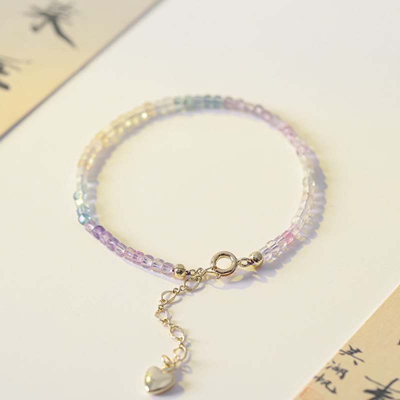 Ultra-Thin 2.5mm Fluorite and 14k Gold Plated Copper Heart Bracelet