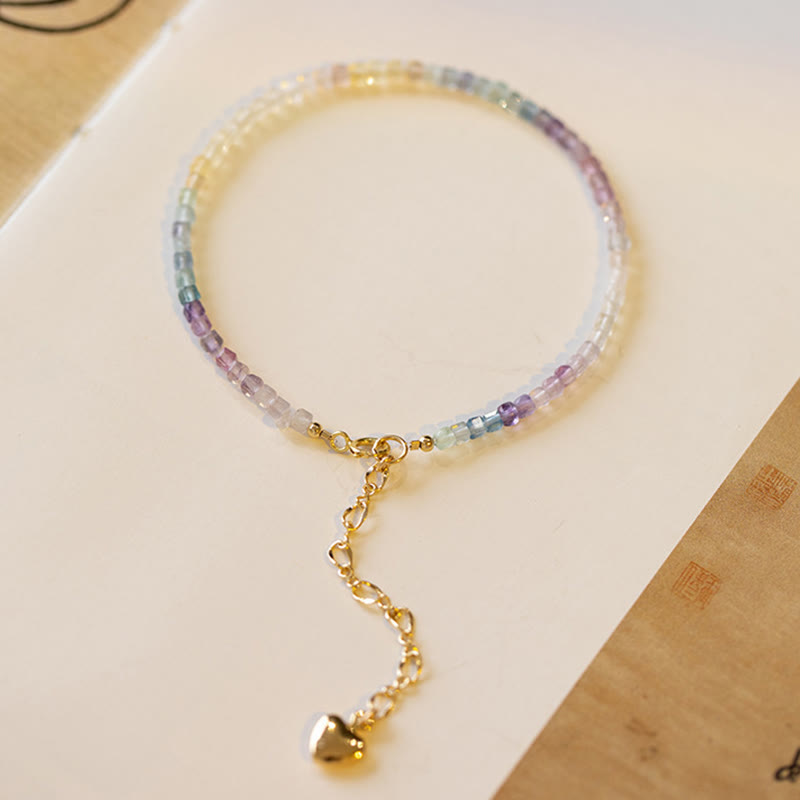 Ultra-Thin 2.5mm Fluorite and 14k Gold Plated Copper Heart Bracelet