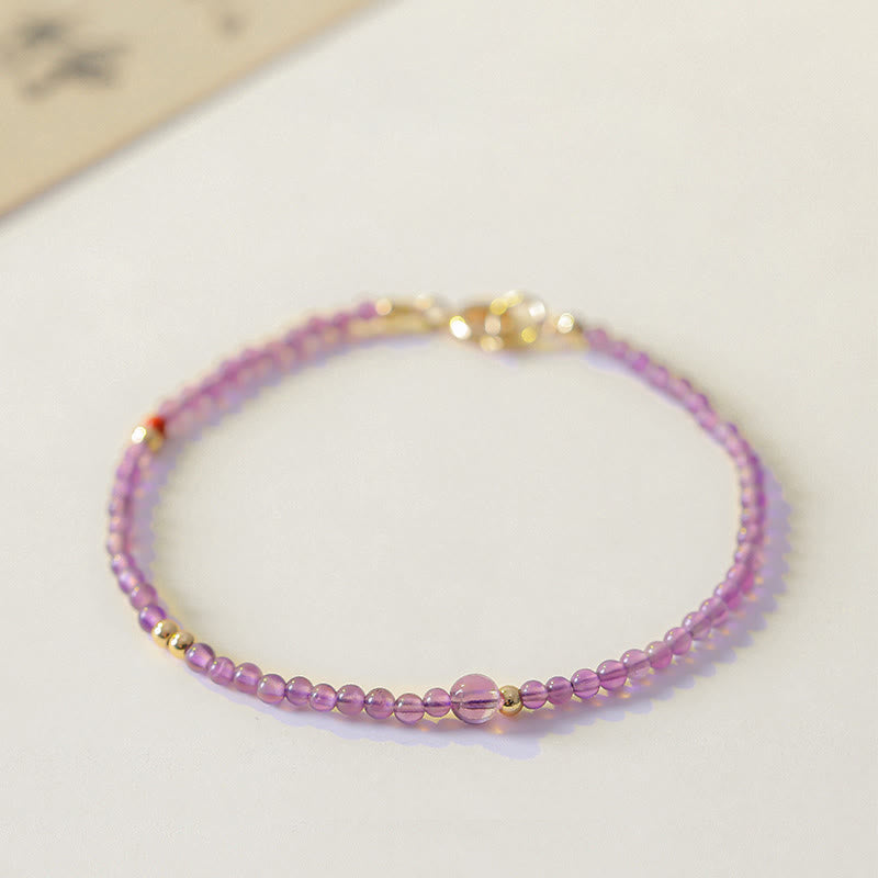 Ultra-Thin 2mm Natural Amethyst and 14k Gold Plated Copper Meditation Bracelet