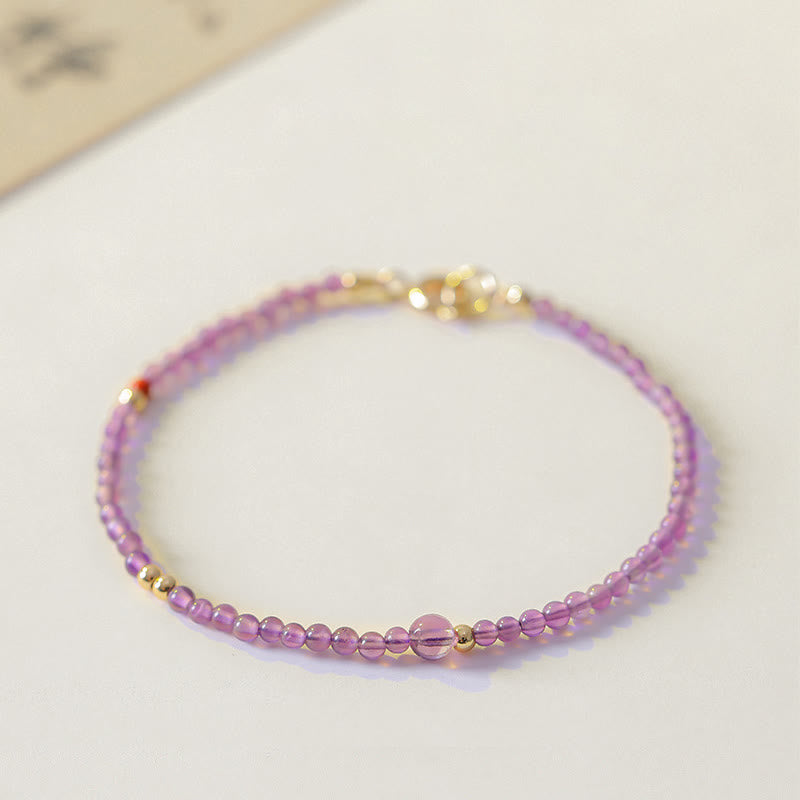 Ultra-Thin 2mm Natural Amethyst and 14k Gold Plated Copper Meditation Bracelet