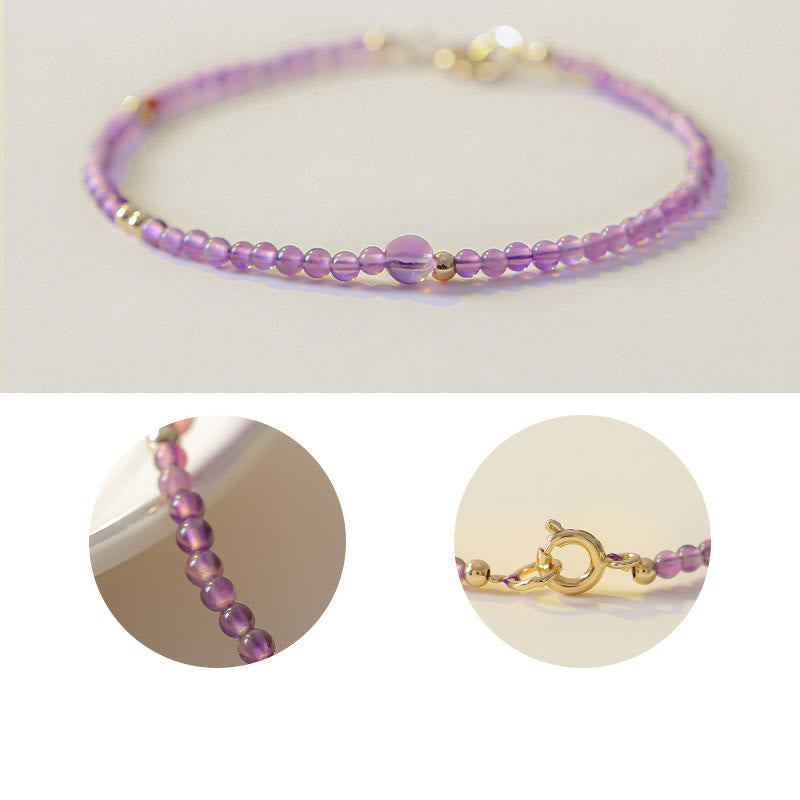 Ultra-Thin 2mm Natural Amethyst and 14k Gold Plated Copper Meditation Bracelet