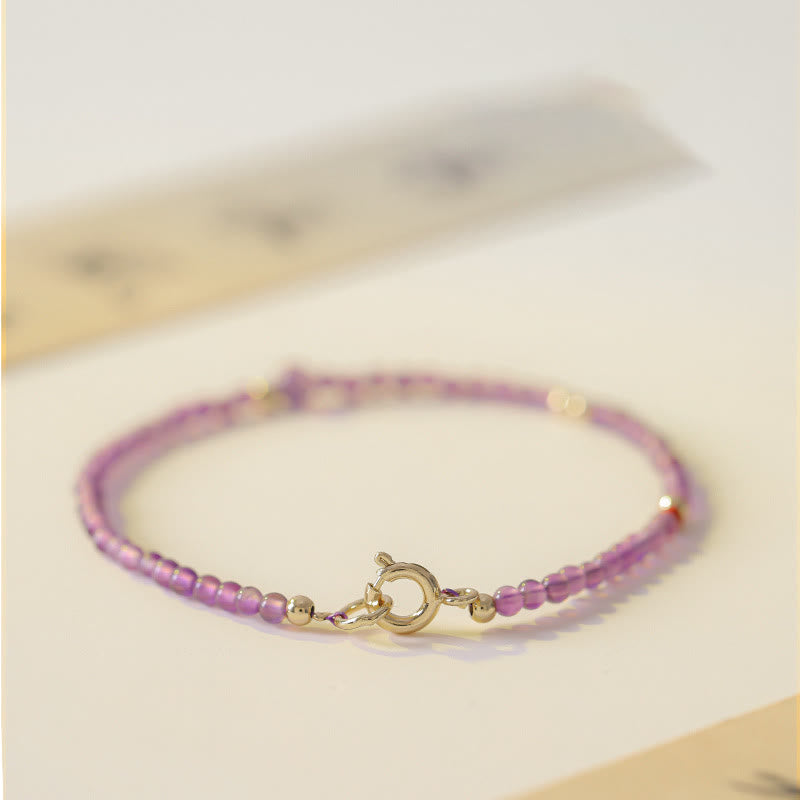 Ultra-Thin 2mm Natural Amethyst and 14k Gold Plated Copper Meditation Bracelet