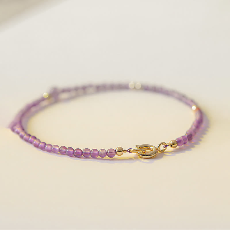 Ultra-Thin 2mm Natural Amethyst and 14k Gold Plated Copper Meditation Bracelet