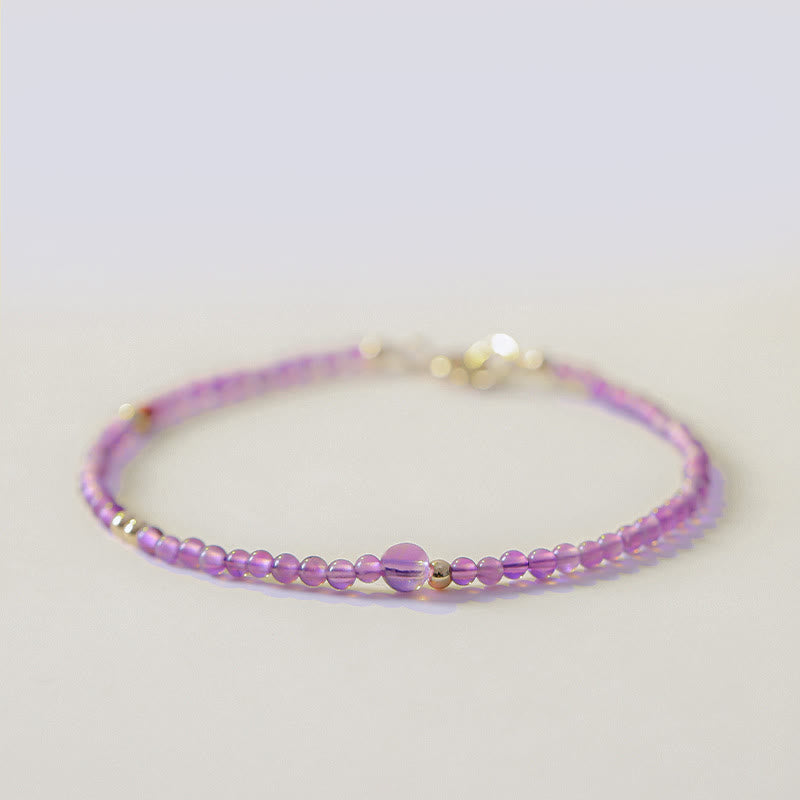 Ultra-Thin 2mm Natural Amethyst and 14k Gold Plated Copper Meditation Bracelet