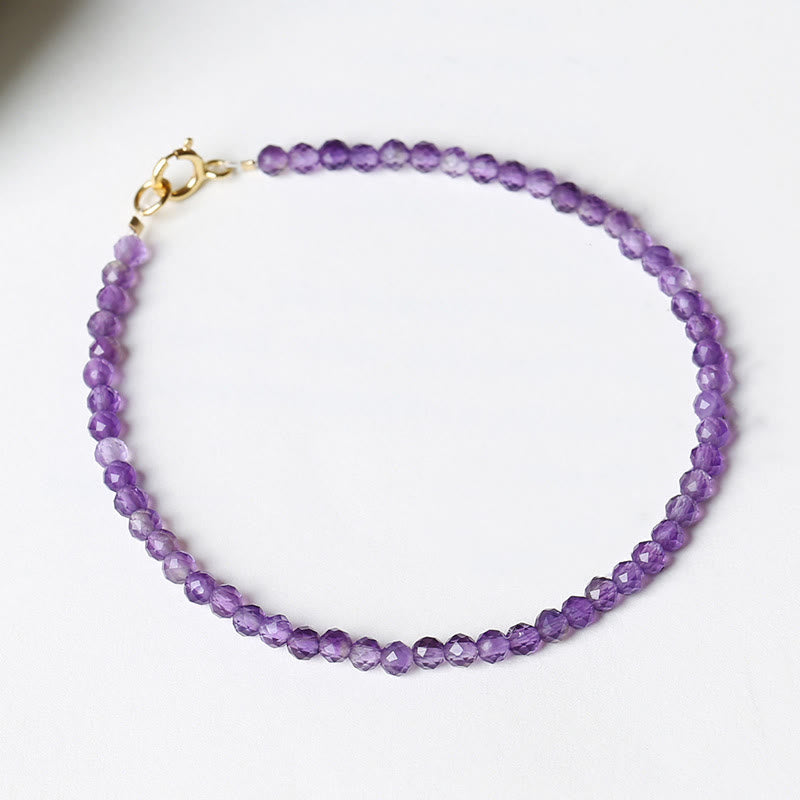 Minimalist 14K Gold Plated Natural Amethyst Ultra-Thin Bead Bracelet