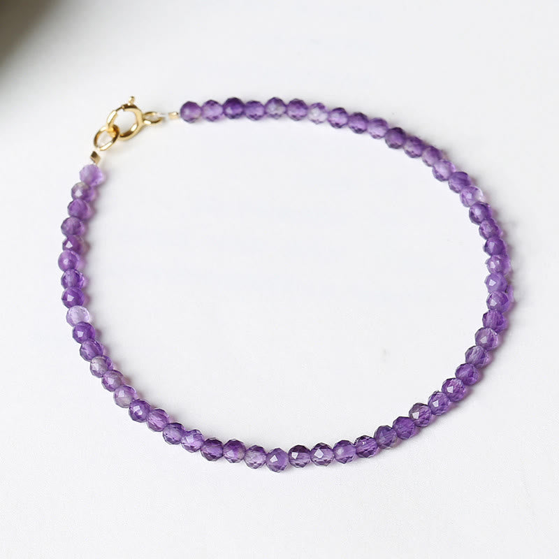 Minimalist 14K Gold Plated Natural Amethyst Ultra-Thin Bead Bracelet