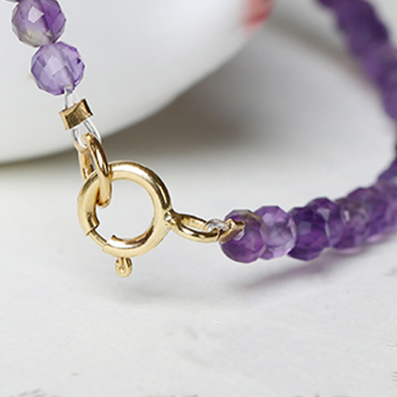 Minimalist 14K Gold Plated Natural Amethyst Ultra-Thin Bead Bracelet
