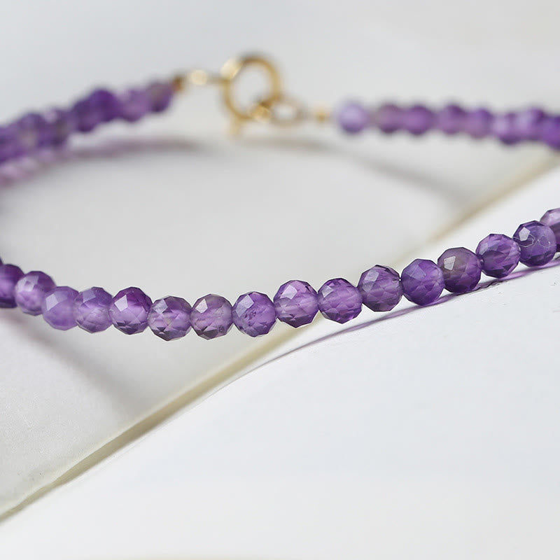 Minimalist 14K Gold Plated Natural Amethyst Ultra-Thin Bead Bracelet