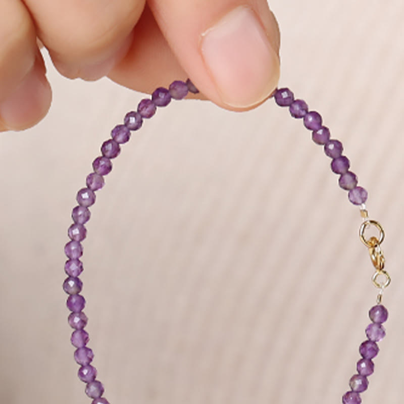 Minimalist 14K Gold Plated Natural Amethyst Ultra-Thin Bead Bracelet