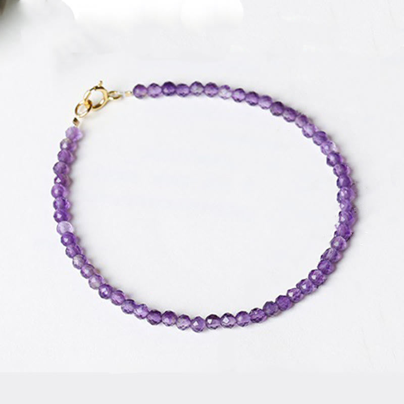 Minimalist 14K Gold Plated Natural Amethyst Ultra-Thin Bead Bracelet