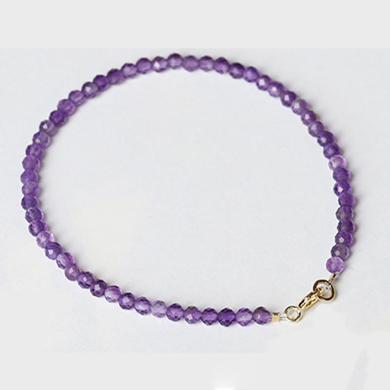 Minimalist 14K Gold Plated Natural Amethyst Ultra-Thin Bead Bracelet